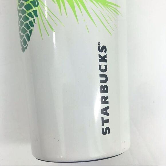 Starbucks White Travel Tumbler Green and Blue Pine Cone and Branch Design - Picture 5 of 13